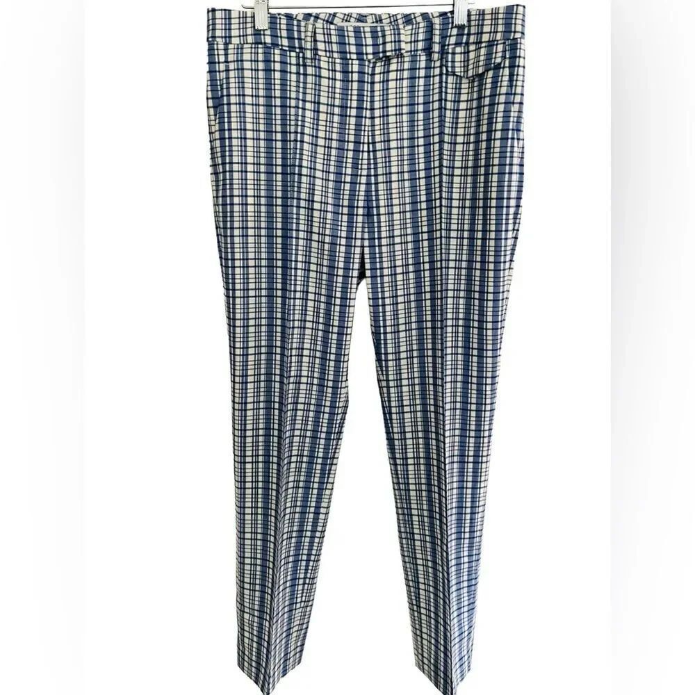 Worth New York Blue Cream Selina plaid wool/elastane high rise pants size 8.